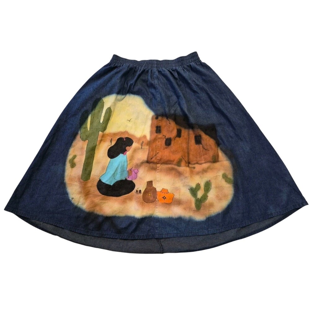 Southwestern Skirt XL Denim Chambray Cowgirl Festival Native American